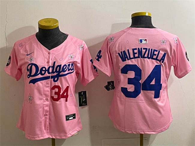 Youth Los Angeles Dodgers #34 Fernando Valenzuela Pink 2025 Tokyo Series Limited Stitched Baseball Jersey